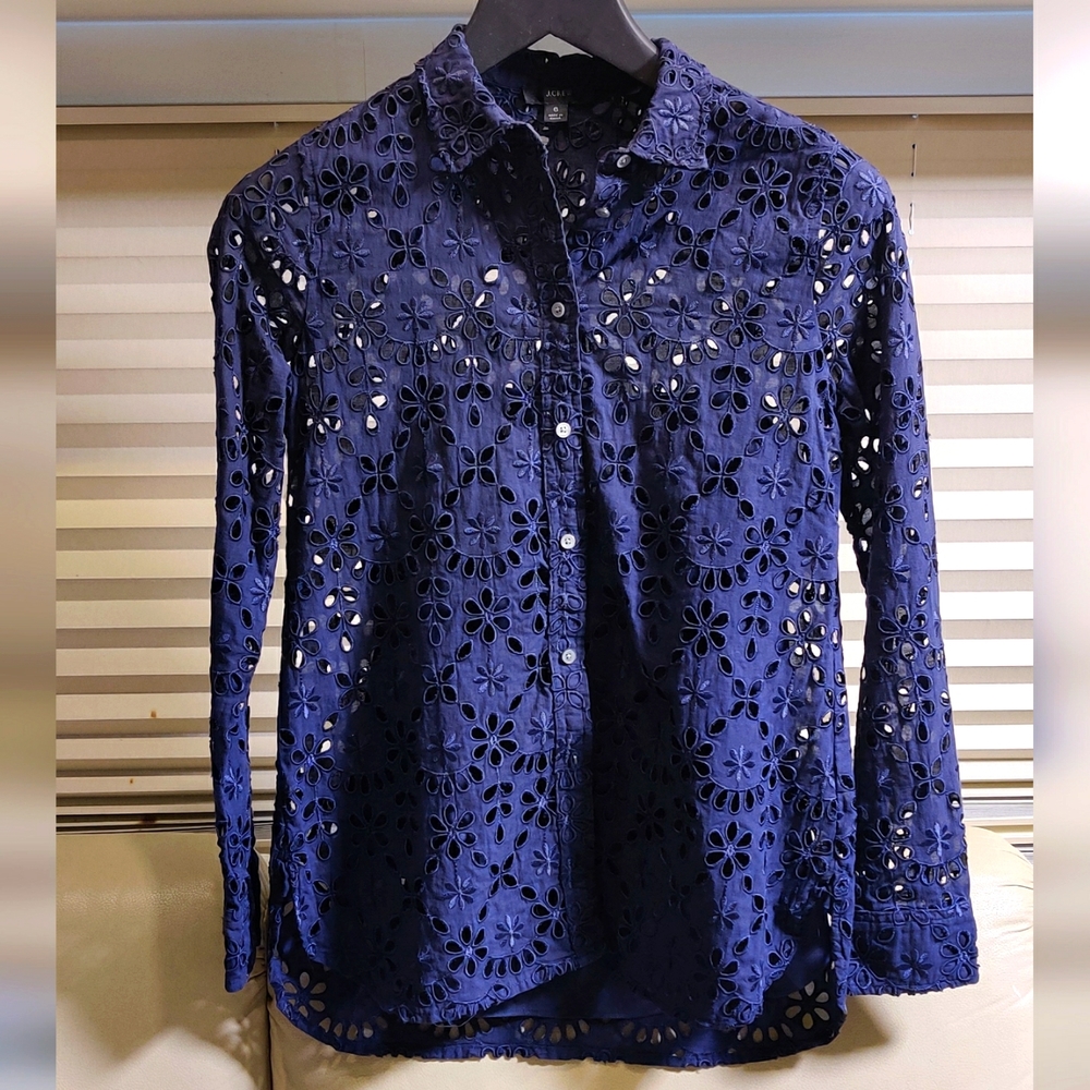J. Crew Dark Blue Eyelet Shirt